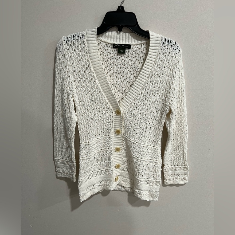 EDDIE BAUER MIXED STITCH CARDIGAN SWEATER COTTON KNIT LONG SLEEVE